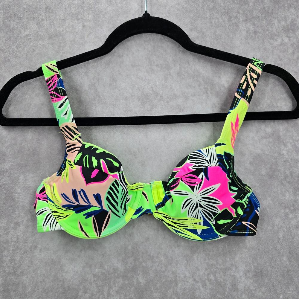 No Boundaries Green Floral Tropical Bikini Top Swimwear Padded Swimsuit Small‎